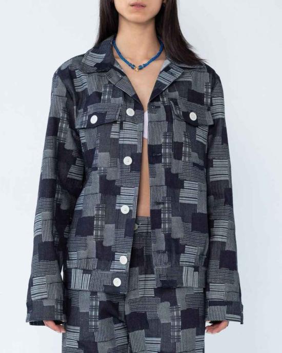  그라피아 뉴욕 데님 자켓 딘 재킷 다크 데님 패치워크 자카드 - GRAPHIA NEW YORK