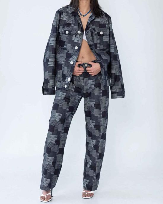  그라피아 뉴욕 데님 자켓 딘 재킷 다크 데님 패치워크 자카드 - GRAPHIA NEW YORK