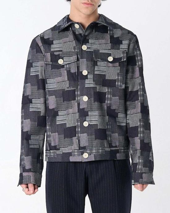  그라피아 뉴욕 데님 자켓 딘 재킷 다크 데님 패치워크 자카드