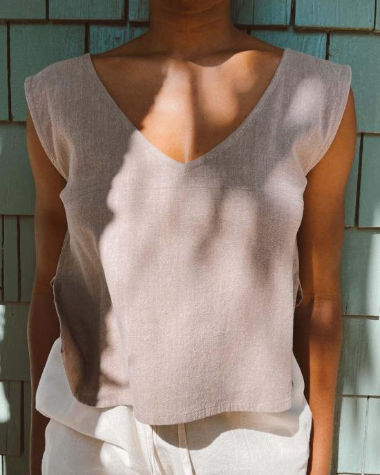  PO-EM 블라우스 포엠 핸드룸  탱크탑 바크 브라운