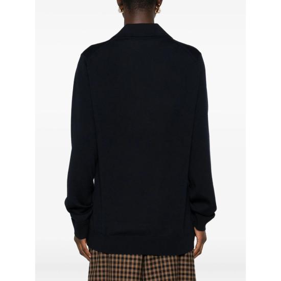 25FW 구찌 딥 브이넥 리브드 커프 울 폴로 스웨터 793883 XKFA8 4215 BLUE - GUCCI