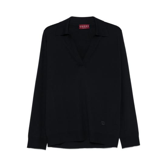 25FW 구찌 딥 브이넥 리브드 커프 울 폴로 스웨터 793883 XKFA8 4215 BLUE