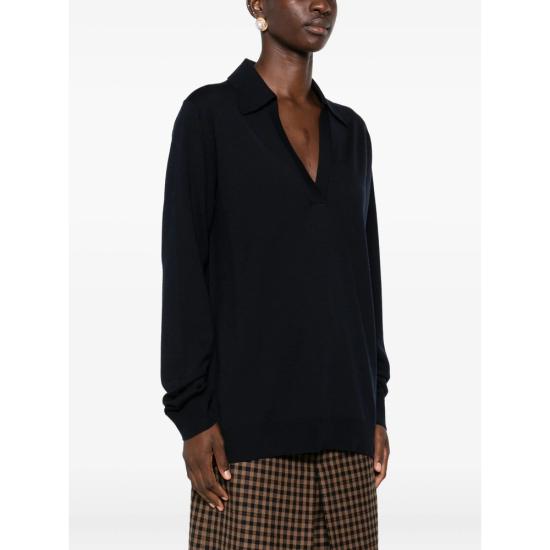 25FW 구찌 딥 브이넥 리브드 커프 울 폴로 스웨터 793883 XKFA8 4215 BLUE - GUCCI