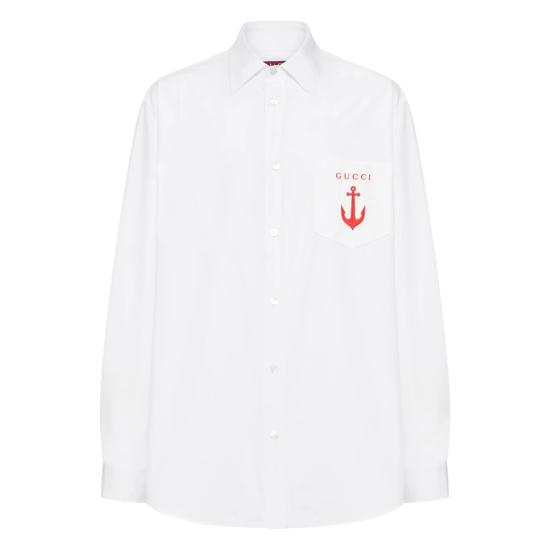 25FW 구찌 포켓 자수 셔츠 833294 Z7AUX 9000 WHITE