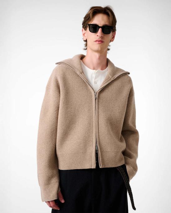  스튜디오 니콜슨 가디건 샌도스 립 지퍼 스루 점퍼 오트밀 - STUDIO NICHOLSON