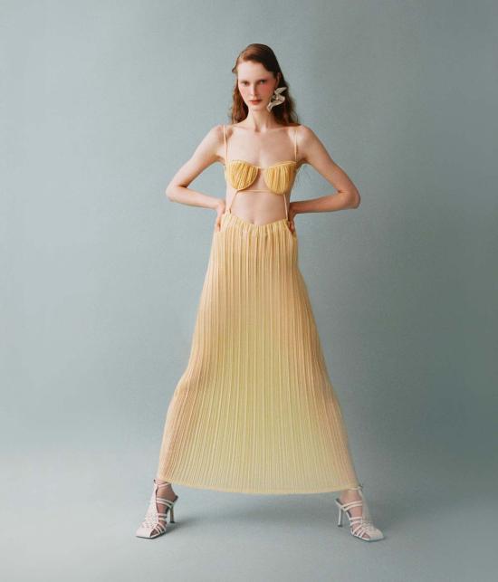  루이자 에 라 루나 롱 원피스 루이사 에 라 루나 에로스 플리츠 드레스 카나리 - LUISA ET LA LUNA