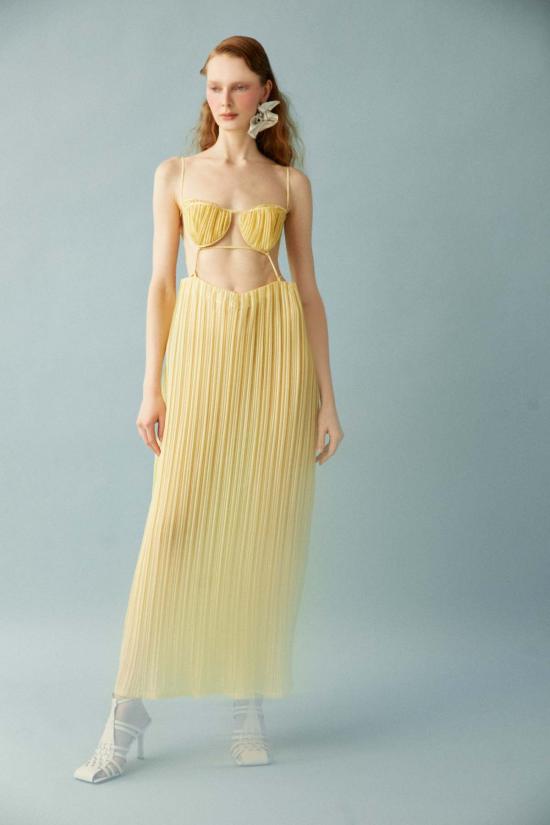  루이자 에 라 루나 롱 원피스 루이사 에 라 루나 에로스 플리츠 드레스 카나리 - LUISA ET LA LUNA