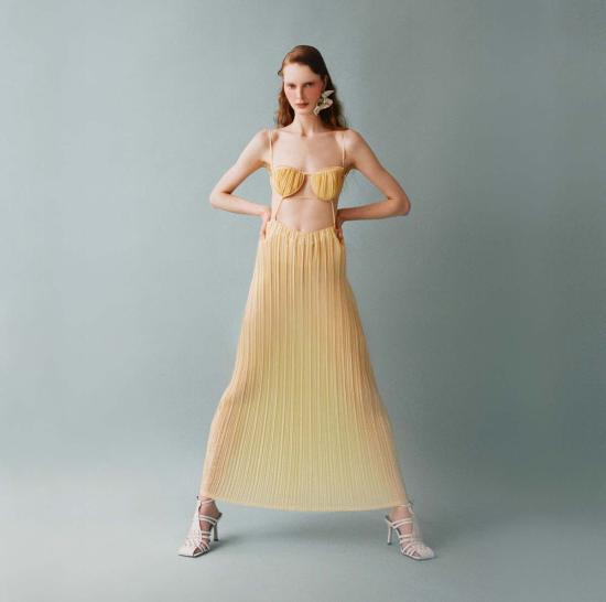  루이자 에 라 루나 롱 원피스 루이사 에 라 루나 에로스 플리츠 드레스 카나리 - LUISA ET LA LUNA