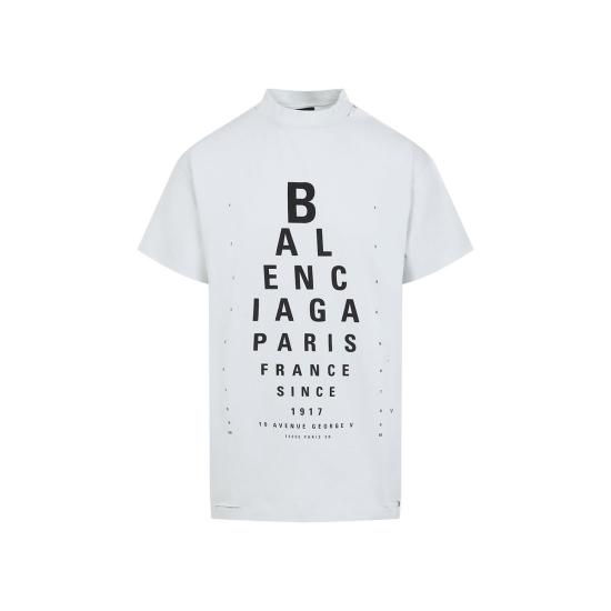  발렌시아가 반팔 티셔츠 옵티컬 티셔츠 더티 화이트 블랙 - BALENCIAGA