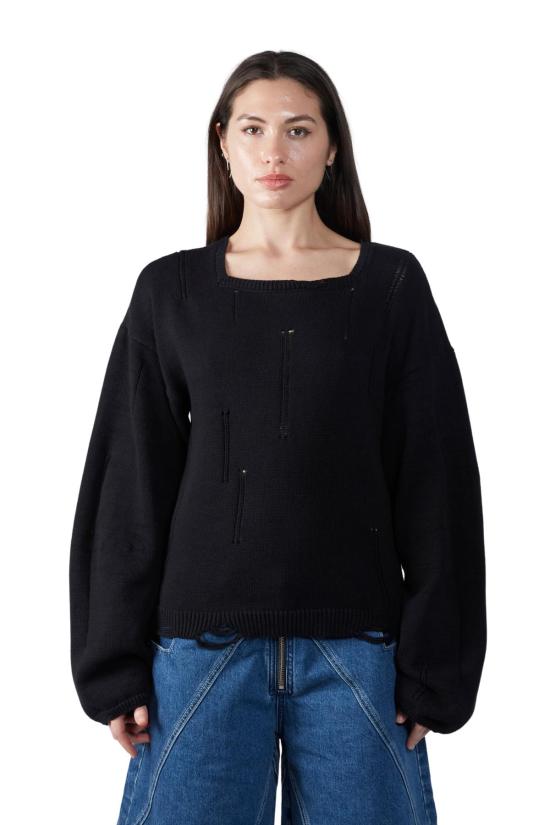  FANG NYC 긴팔 티셔츠 팡 NYC 기하학적 패턴 빈티지 긴팔 상의 블랙