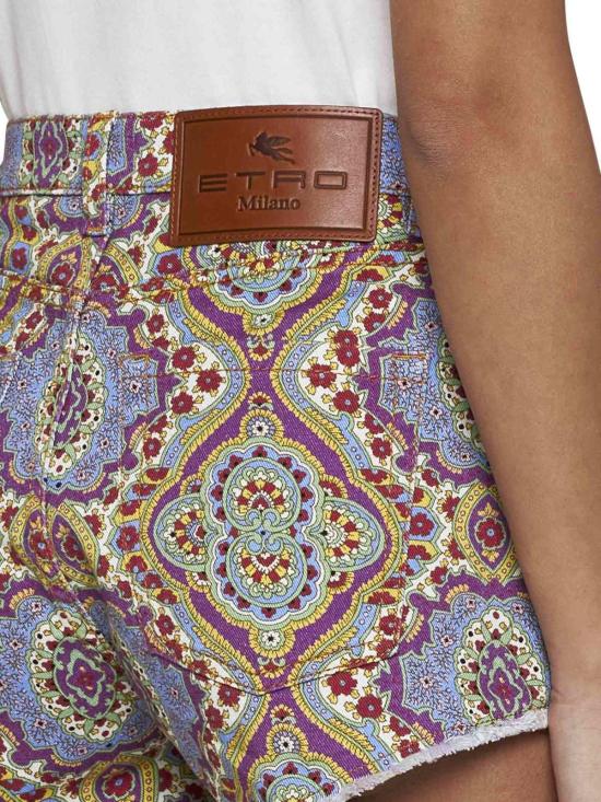  에트로 데님 숏팬츠 메달리온 프린트 멀티 컬러 데님 반바지 - ETRO