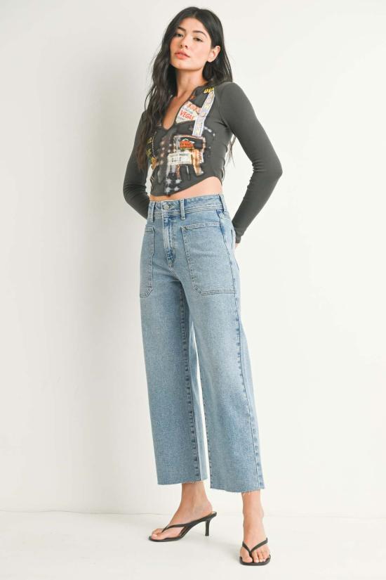  저스트 블랙 데님 데님 팬츠 네이비 와이드 레그 - JUST BLACK DENIM