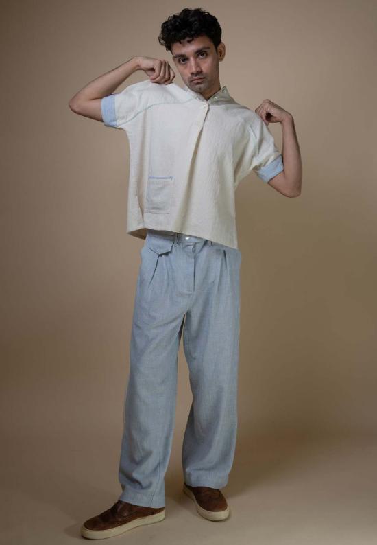  IKKIVI 스트레이트 팬츠 이키비 메도우즈 유니섹스 플리츠 팬츠 블루 - OTHER BRANDS