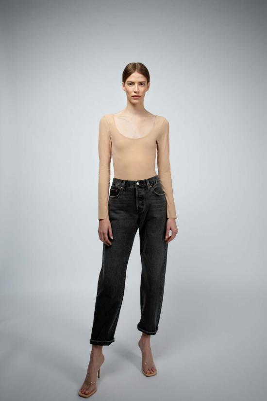  Santicler 바디수트 티셔츠 산티클러 루엘라 더블 레이어 발레 넥라인 바디수트 라떼