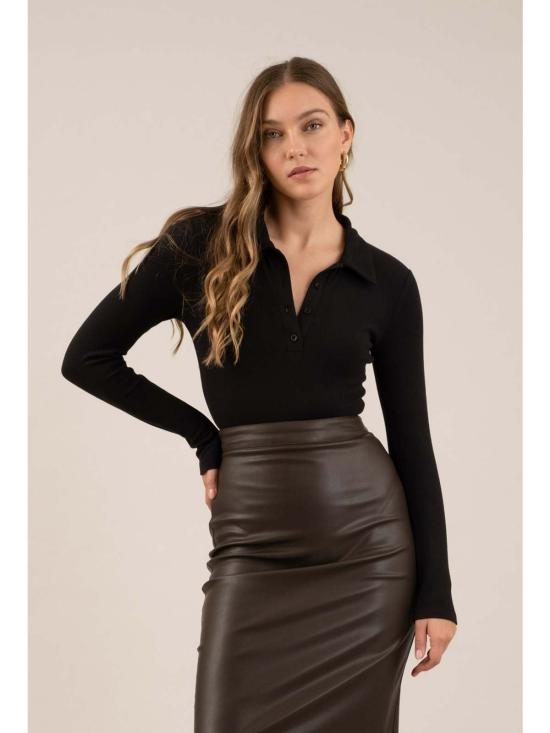  더 워크샵 바디수트 티셔츠 워크샵 린지 칼라 긴팔 보디수트 블랙