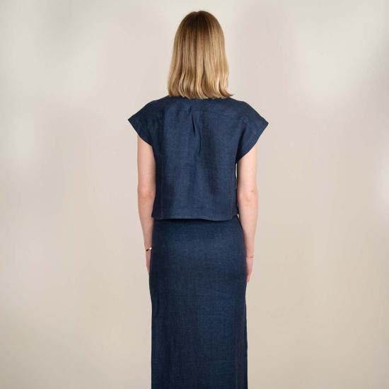  알리지 반팔 티셔츠 알리시 P5242 크롭 린넨 셔츠 인디고 - ALYSI