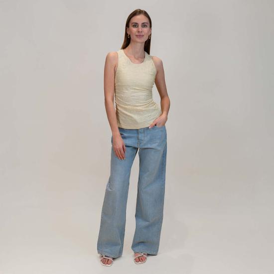  지모 민소매 티셔츠 크링클 저지 트위스트 탱크탑 - ZIMO