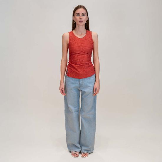  지모 민소매 티셔츠 크링클 저지 트위스트 탱크탑