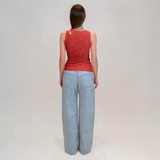  지모 민소매 티셔츠 크링클 저지 트위스트 탱크탑 - ZIMO