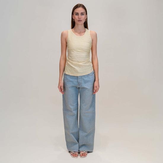  지모 민소매 티셔츠 크링클 저지 트위스트 탱크탑 - ZIMO