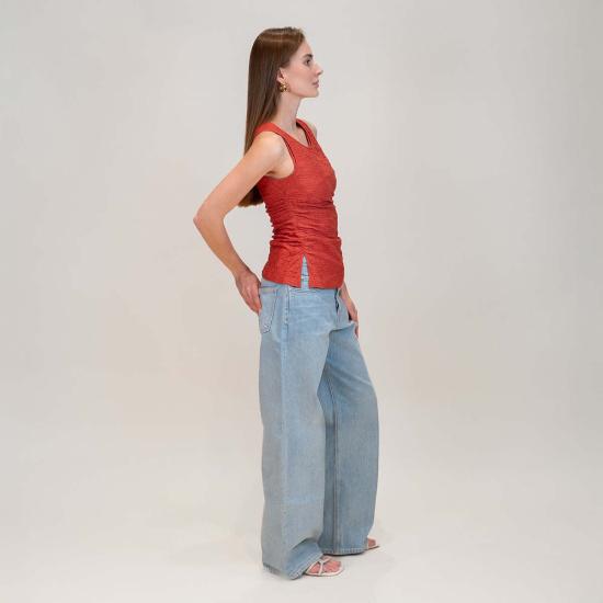  지모 민소매 티셔츠 크링클 저지 트위스트 탱크탑 - ZIMO