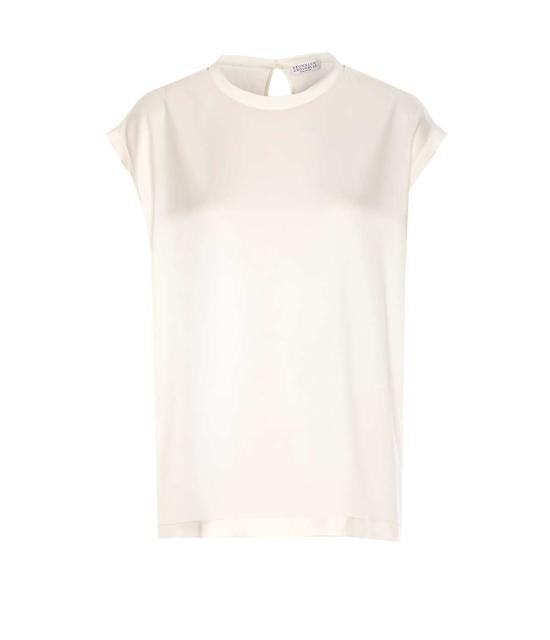  브루넬로 쿠치넬리 민소매 티셔츠 새틴 셔츠 화이트