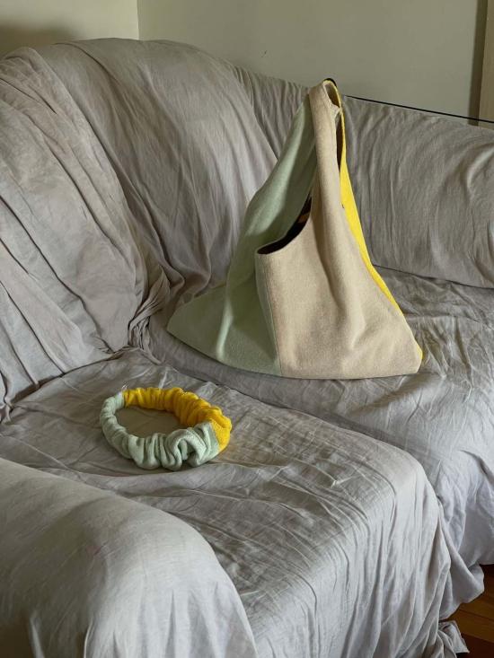  Hozen 헤어 액세서리 호젠 스크런치 머리띠 민트/레몬