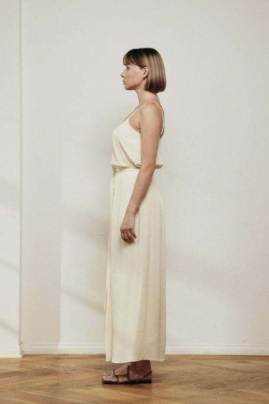  아멘테 롱 원피스 A Mente 앞면 타이 슬립 맥시 드레스 크림 - AMENTE