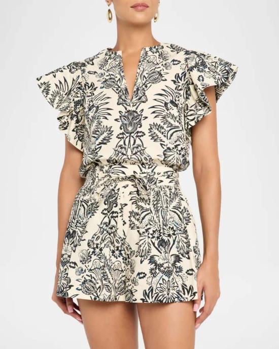  울라 존슨 블라우스 세버린 플러터 슬리브 탑 아이보리 플로라 - ULLA JOHNSON