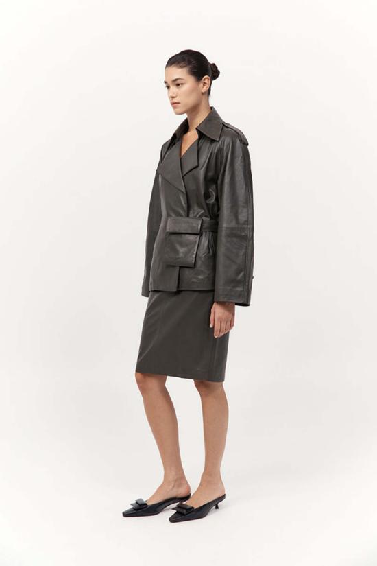  세인트아그니 미디 스커트 세인트 아그니 가죽 펜슬 스커트 - ST.AGNI