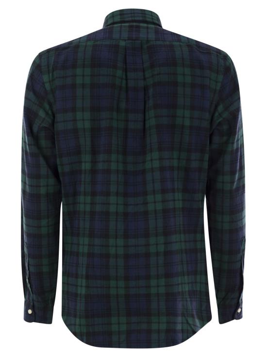  랄프 로렌 긴팔 셔츠 커스텀 핏 브러시드 옥스포드  네이비/그린 멀티 - RALPH LAUREN