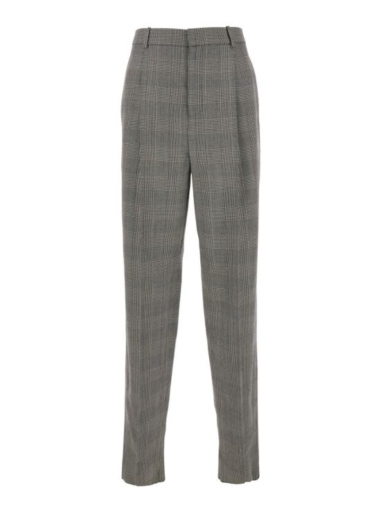  생로랑 스트레이트 팬츠 생 로랑 그레이 하이웨이스트 팬츠, 프린스 오브 웨일스 패턴 전체 프린트, 울 소재