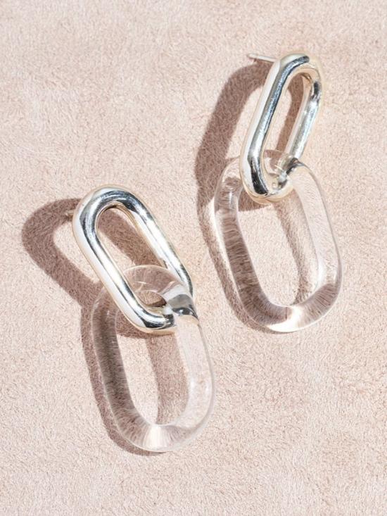  제인 다렌스부르그 이어링 제인 다렌스버그 타원형 스털링 실버 & 유리 링크 귀걸이 - JANE DARENSBOURG