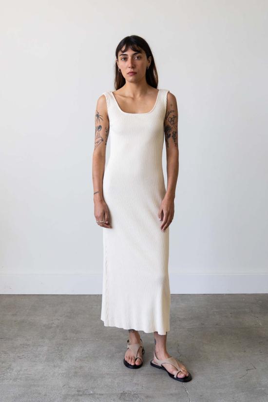  왈츠 롱 원피스 골지 니트 U넥 드레스 - WALTZ