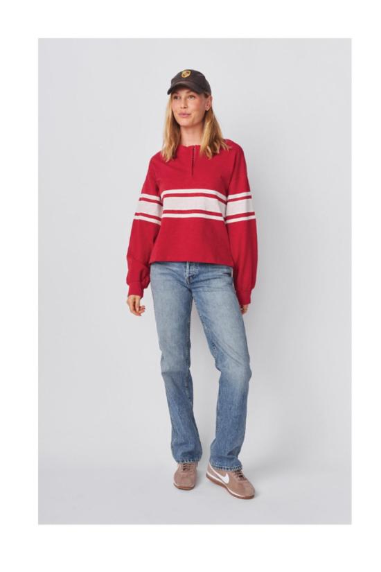  썬드라이 긴팔 티셔츠 다드리 헤비 럭비 저지 헨리 탑 빈티지 레드