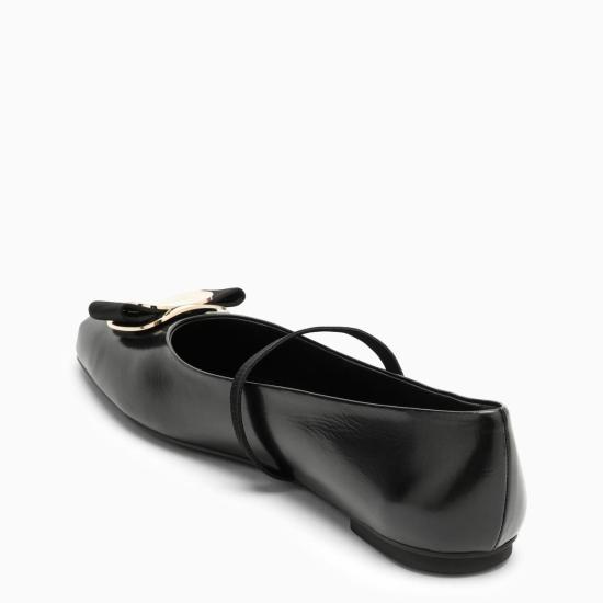  살바토레 페라가모 플랫 슈즈 페라가모 블랙 가죽 발레리나 블랙 - SALVATORE FERRAGAMO