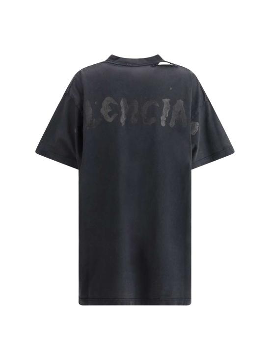  발렌시아가 반팔 티셔츠 오버사이즈 티셔츠, 워싱 처리된 블랙 - BALENCIAGA