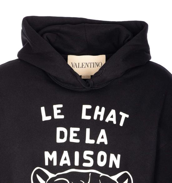  발렌티노 가라바니 긴팔 티셔츠 Valentino Garavani Chat De La Maison 패치 후디 블랙 - VALENTINO GARAVANI