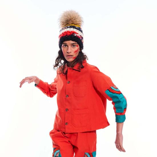  Mischa Lampert 모자 미샤 램퍼트 나일 스트라이프 비니 + 라쿤 XL 폼폼 - OTHER BRANDS