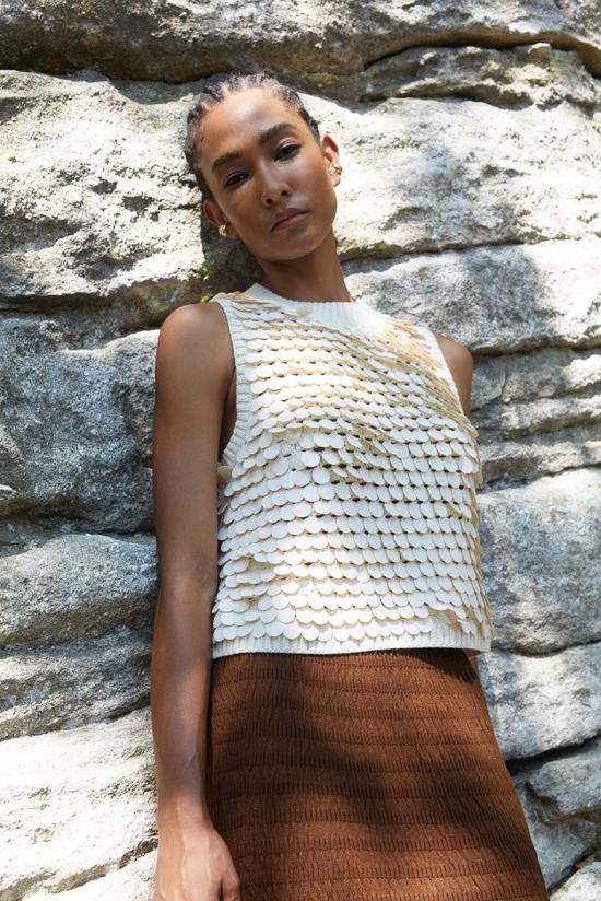  일레븐 식스 민소매 티셔츠 코라 세퀸 탱크 아이보리 W/ 아이보리 세퀸 - ELEVEN SIX