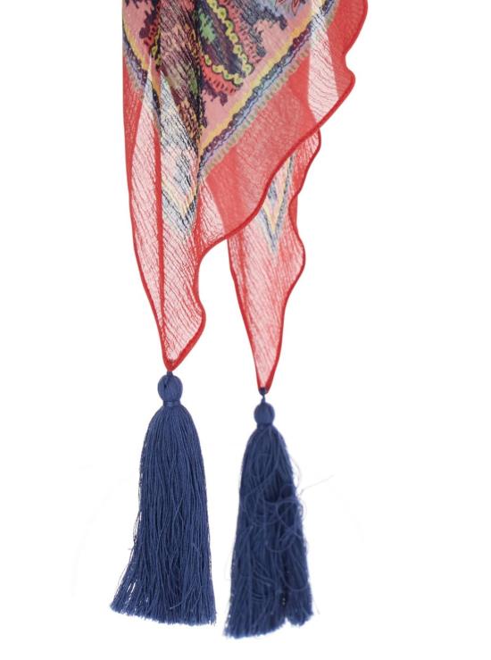  에트로 코트 스타일 앞뒤 프린트 실크 태슬 디테일 케이프 오렌지 - ETRO