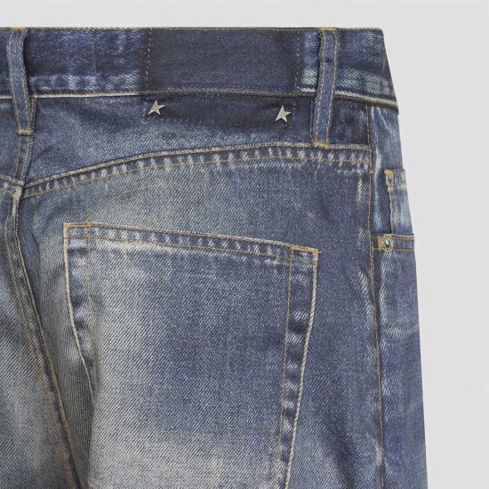  골든구스 데님 팬츠 골든 구스 보이프렌드 페기  아카이브 데님 프린트  블루 - GOLDEN GOOSE