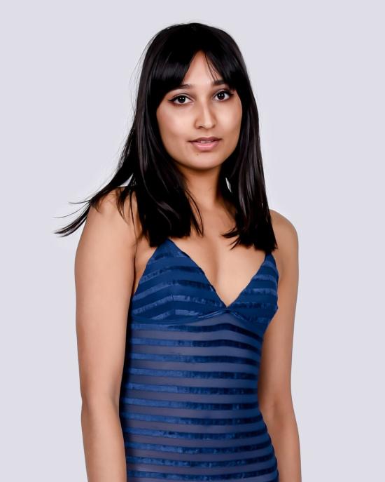  베이스레인지 바디수트 티셔츠 미시시피 벨루어 바디 블루 스트라이프 - BASERANGE