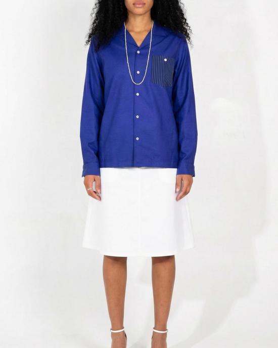  Graphia New York 긴팔 셔츠 그라피아 뉴욕 아레나스 캠프 칼라 긴팔  블루 스트라이프 - GRAPHIA NEW YORK