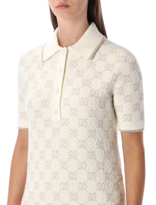  구찌 미디 원피스 부클 울 & 캐시미어 폴로 드레스 (GG 화이트 베이지) - GUCCI