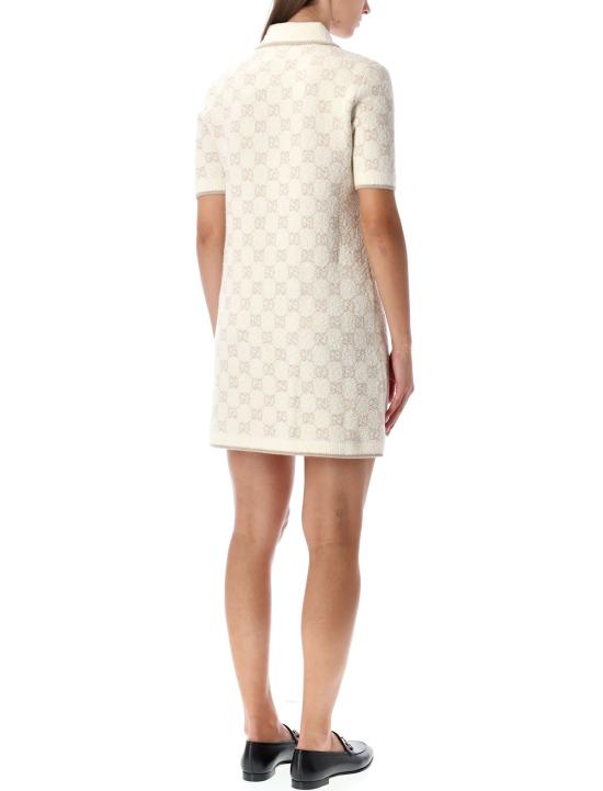  구찌 미디 원피스 부클 울 & 캐시미어 폴로 드레스 (GG 화이트 베이지) - GUCCI