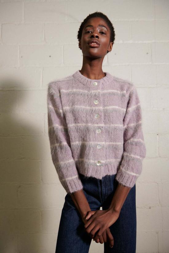  마리아 스탠리 가디건 브러시드 카드 이간 무 체크무늬