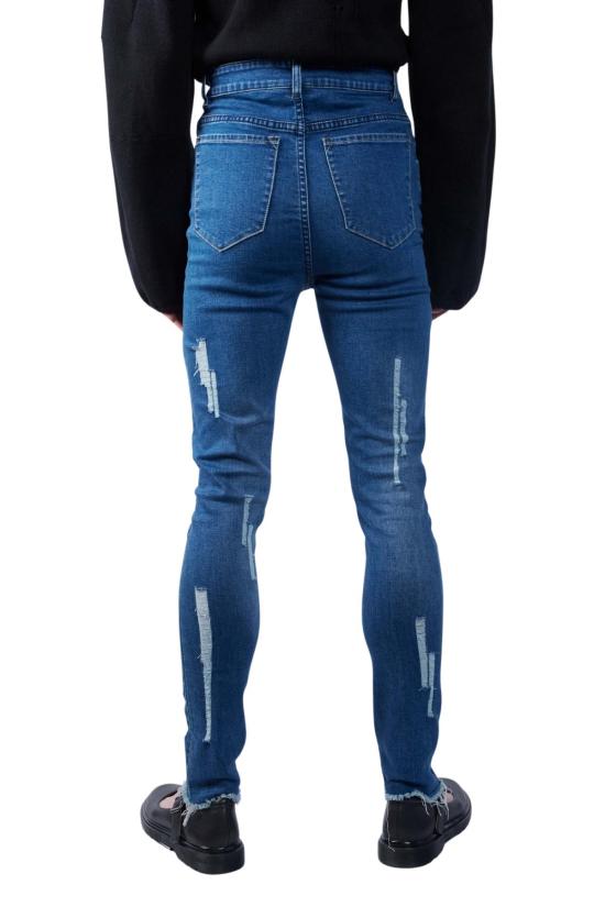  팡 뉴욕 데님 팬츠 팡 NYC 기하학적 패턴 디스트레스드 스키니 진 블루 - FANG NYC