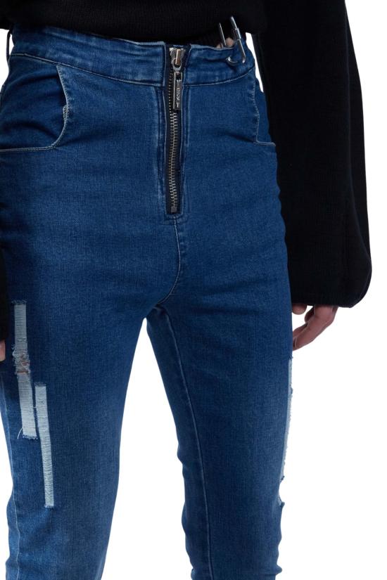  팡 뉴욕 데님 팬츠 팡 NYC 기하학적 패턴 디스트레스드 스키니 진 블루 - FANG NYC