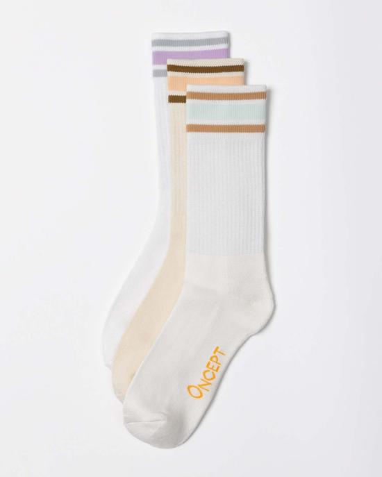  Oncept 양말 온셉트 스트라이프 크루삭스 (3팩) 데저트 멀티